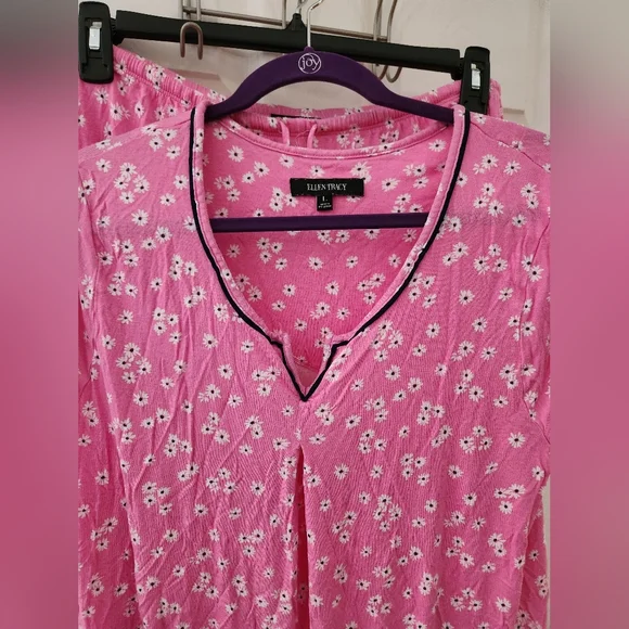 Ellen Tracy Pink Floral Pajamas, sz L - Picture 3 of 7